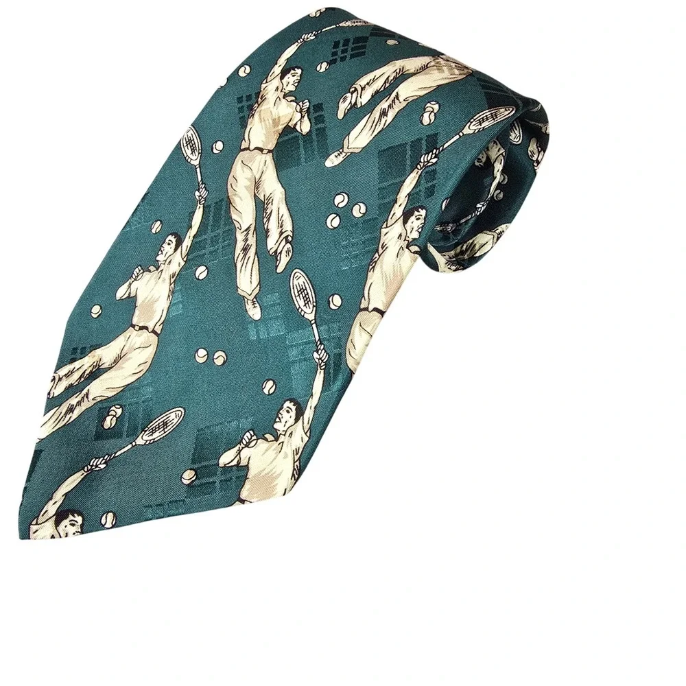 VTG Polo by Ralph Lauren Neiman Marcus Green Silk Tie Tennis Player Sporty